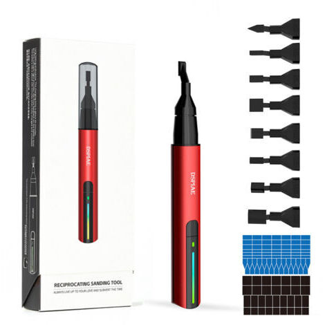 RHG DSPIAE Modèle de stylo de ponçage électrique alternatif Machine de meulage et de polissage bricolage 3 vitesses réglables 10 effets de lumière réglage avec têtes papiers de verre prédécoupés (1/5)