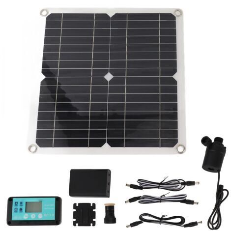 RHG Kit de pompe à eau solaire 50W, panneau solaire 22W, pompe de fontaine à eau avec boîtier de batterie, contrôleur de synchronisation DC12V (1/5)