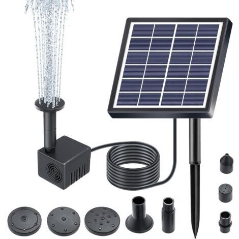 RHG Fontaine Solaire, Fontaine à Eau Solaire Automatique DC sans Balais à Entraînement Direct, Panneau Solaire 1,5 W, Pompe à Eau Solaire pour Jardin