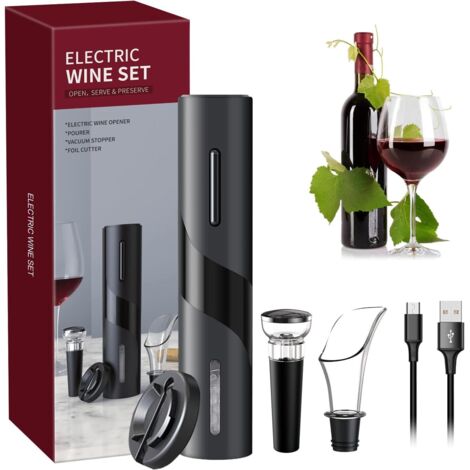 Tire Bouchon Électrique, Ouvre Bouteille Professionnel pour Vin Sans Fil Décapsuleur Automatique avec USB, Coupe-capsule, Bouchon de Bouteille de Vin et Bec Verseur, pour la maison, le restaurant (1/5)