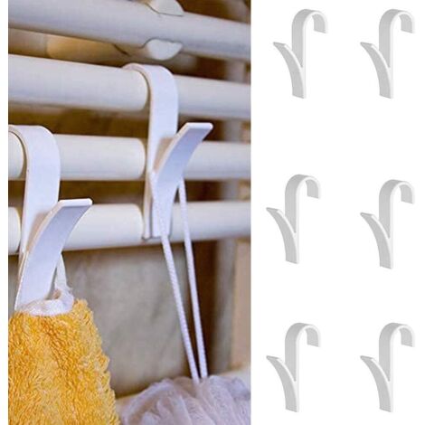 Crochets de radiateur, 10pcs crochet de salle de bain peu encombrant, support de radiateur, pour porte-serviettes chauffant radiateur tubulaire pliable, pour vêtements de foulard - blanc (1/5)