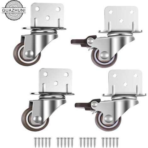 VURAHOME - Lot de 4 roulettes pivotantes pour meubles et pots de fleurs avec frein - plaque de montage en L, 25 mm Guazhuni (1/5)