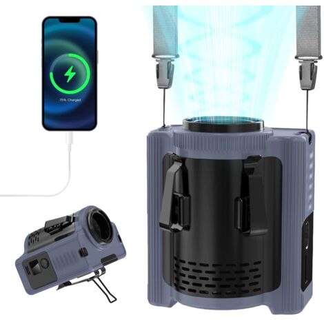 Ventilateur à Clip de Taille avec 5 Vitesses, 10000mAh Rechargeable Portable Ventilateur, Power Bank, Lumière LED, Ventilateur Mains Libres pour Outdoor, Camping (22H Temps de Travail) (1/5)