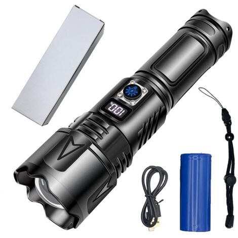 Lampe torche LED rechargeable 500000 lumens – Étanche IP65 – 5 modes d'éclairage – Batterie 5000mAh pour éclairage extérieur et urgences