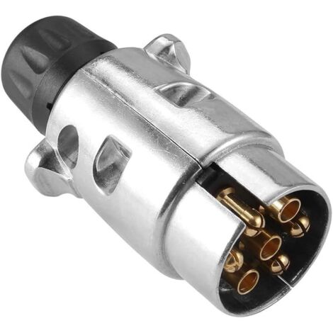Prise de remorque mâle 7 broches métal – Connecteur étanche 12V – Boîtier en aluminium et bornes en laiton – Conforme ISO 1724