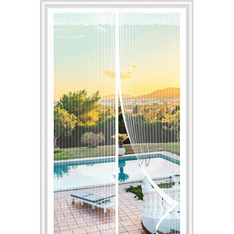Moustiquaire Porte Fenetre Magnétique 120x210CM, Rideau Anti Mouche, Rideaux Aimantée Sans Percage, Moustiquaires Ementer Aimanté pour Porte Exterieur, Balcon, Camping car, Terrasse(Blanc) (1/5)