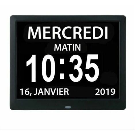 Horloge numérique 7 pouces avec date et heure – Rappel de médicaments – Affichage clair en 8 langues – Idéale pour seniors et Alzheimer