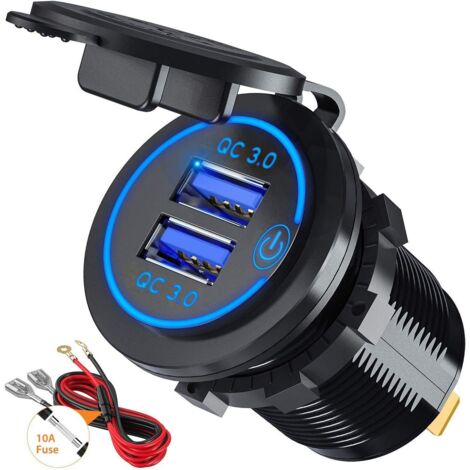 royaluxe - Quick Charge 3.0 Prise de Chargeur Rapide de Voiture USB Adaptateur avec Interrupteur 12V / 24V 30W Dual QC3.0 USB pour Marine, Bateau, Moto, Camion (1/5)