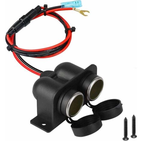 Allume cigare Socket, étanche et anti-poussière 12V / 24V DC Double trou prise allume-cigare Outlet pour Bateau Moto Moto,Avec rallonge de 60 cm et fusible (1/5)