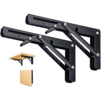 RHG 2 Pièces Support d' Étagères Pliable, 300mm Équerre Pliante Noir Support Console Pliants, Murale Supports Pliante, Pour Table Etagere Murale Garage Cuisine Chambre Bureau, Gain de place