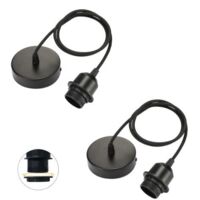 RHG Lot de 2 suspensions de lampe E27, câble réglable de 100 cm avec anneau à vis amovible, suspension de lampe E27 avec anneau à vis, câble textile réglable, pour la maison, la cuisine, noir