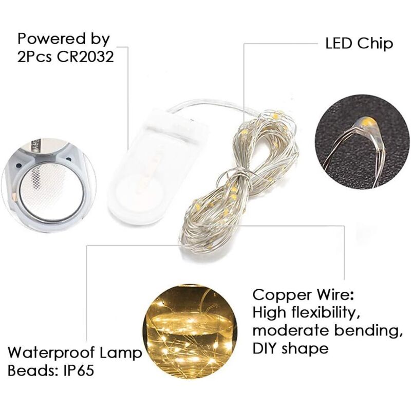 30 Guirlandes Lumineuses LED à Piles - 2m, 20 LEDs, Fil De Cuivre, Étanche, 3 Modes (Clignotant/Scintillement/Fixe) - 4