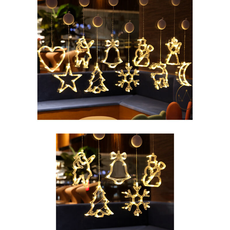 Minkissy Lumière De Fenêtre Suspendue Noël 10 LED Étoile Avec Ventouse - Décoration Lumineuse Intérieure Blanche Chaude
