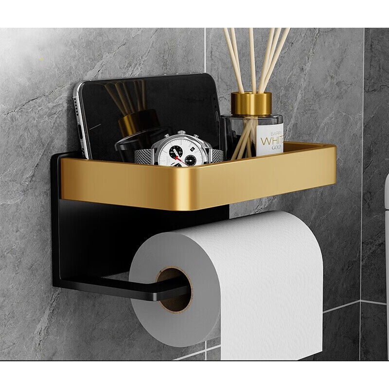 Porte Rouleau Papier Toilette à Ventouse Noir - Support Mural Sans Perçage Pour Salle De Bain, Cuisine - 17x9x8 Cm