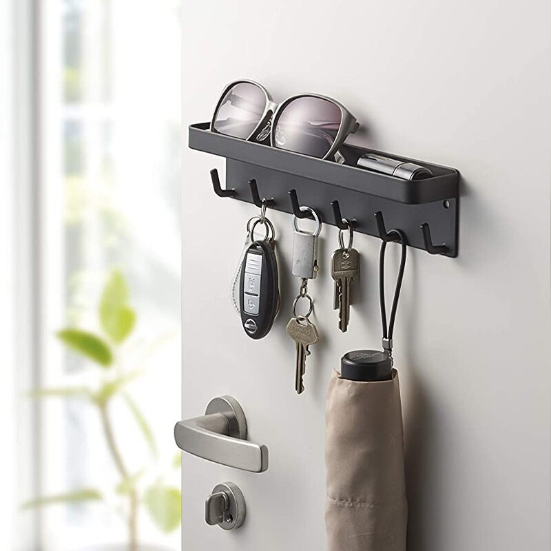 Porte-clés Mural Avec 6 Crochets, Sans Perçage, Boîte à Clés