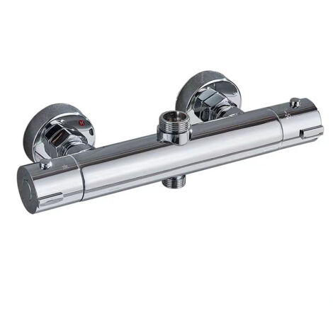 Mitigeur de Douche Thermostatique Anti-brûlure avec 2 Sorties Haut G3/4" BSP+Bas G1/2" BSP, Robinet de Douche en Cuivre, Montage Mural, Température Constante Intelligente, Argent (1/4)