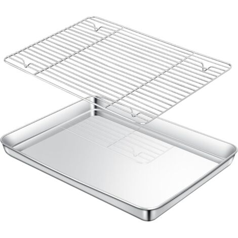 Plaque de cuisson avec grille de refroidissement amovible en acier inoxydable pour barbecue (poêle + 1 support) 32 x 22 cm (1/5)