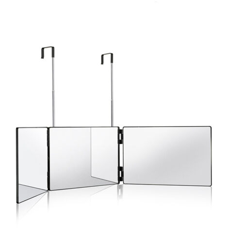 Tonchean – Miroir grossissant 3 faces – Miroir de coiffure 360° pliable – Hauteur réglable avec crochets télescopiques – Pour maquillage et rasage