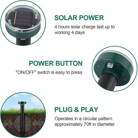 Aiducho – Répulsif solaire anti-taupe ultrasonique IP65 – Protection jusqu'à 700m² – Panneau solaire 3,5x3,5cm – Écologique et efficace - 6