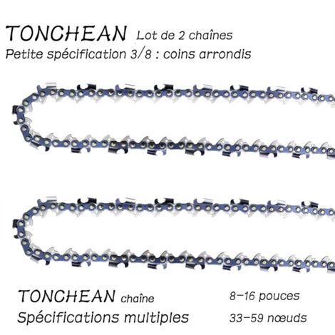 TONCHEAN Guide et chaîne pour tronçonneuse,Lot de 2 chaînes de tronçonneuse Faible Rebond 3/8"LP 52 maillons pour tronçonneuse (14pouces)Lame à 26 sections——Coins arrondis