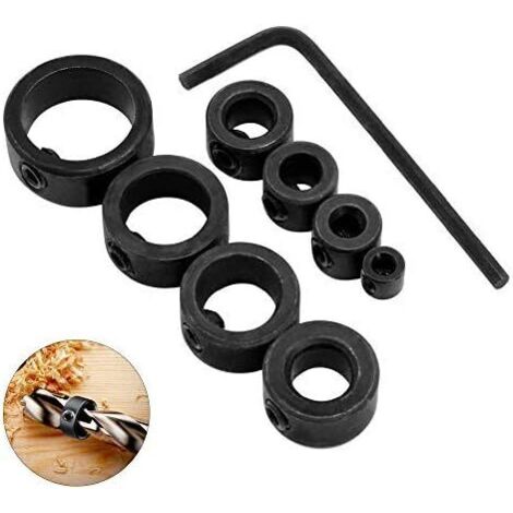 Litzee – Butée de profondeur de foret 8 pièces – Acier au carbone 3-16 mm – Résistante à la rouille – Pour perçage précis dans le bois (1/5)