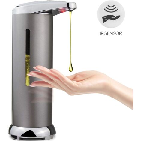 Distributeur de savon, nouveau distributeur de savon automatique avec capteur, distributeur de savon automatique sans contact en acier inoxydable avec base étanche (gris)