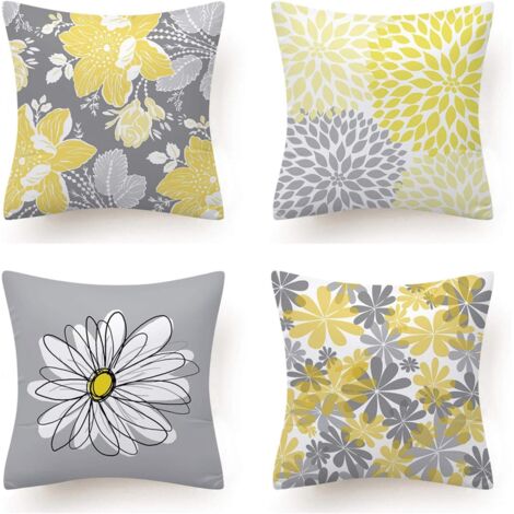 Lot de 4 Housse Coussin, Fleur Taie d'oreiller pour Canapé Maison Salon Chambre Décoration D'intérieur 45X45cm (Daisy - 45X45) (1/5)