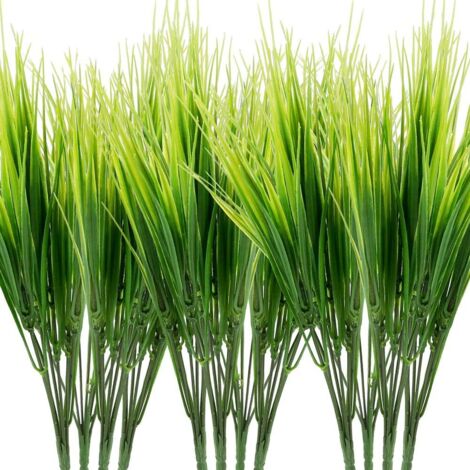 12 paquets de plantes artificielles herbe arbustes verts en plastique arbustes herbe de blé en plastique pour la décoration de jardin intérieur extérieur (1/5)