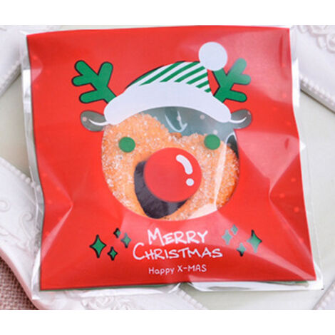 Autre décoration pour Noël,Sacs d'emballage autocollants de Noël 100 pièces 10x10 Sacs de Noël Sacs à bonbons Sacs à macarons Sacs à savon faits à la main Sacs d'emballage10x10cm Elan de Noël (1/4)