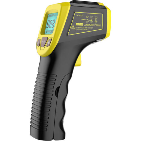 1 pc JauneThermomètre Infrarouge,-58 °F A 1112 °F (-50 °C A 600 °C) Pistolet thermomètre infrarouge sans contact de haute précision,Avec Ecran Lcd -- (1/5)