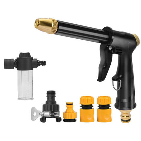 Pistolet à eau haute pression avec buse haute pression, utilisé pour l'arrosage des plantes, le nettoyage et le lavage des voitures, pistolet à eau long + 4 joints + pot en mousse (tuyau d'eau non inc