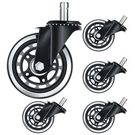 Roulettes Universelles de Bureau 5 Pièces Roues de Rechange Silencieuses Robustes 76 mm Compatibles Toutes Chaises (1/5)