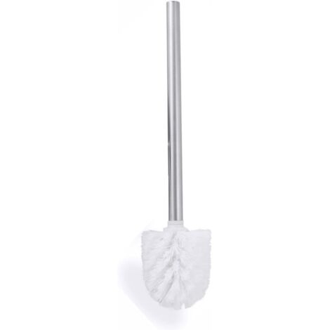 Brosse WC chromée avec long manche en métal antidérapant et poils en plastique résistants, nettoyage en profondeur, effet antiadhésif, durable, 35 cm, blanche