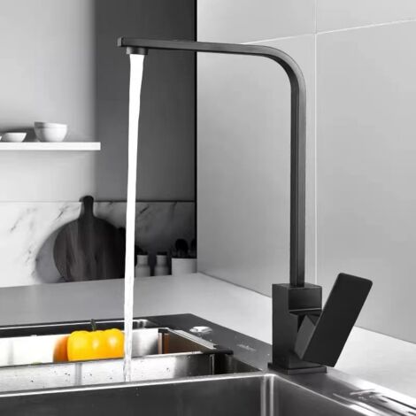 Mélangeur d'évier noir à 360° avec bec carré pivotant (1/5)