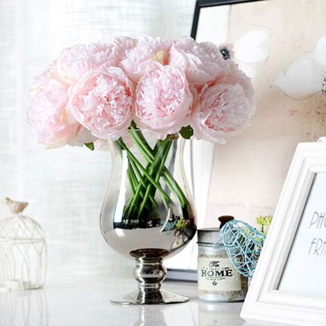 Umnuou – Lot de 2 bouquets de pivoines artificielles en soie – 10 têtes rose clair – 32 cm – Pour décoration intérieure et centres de table