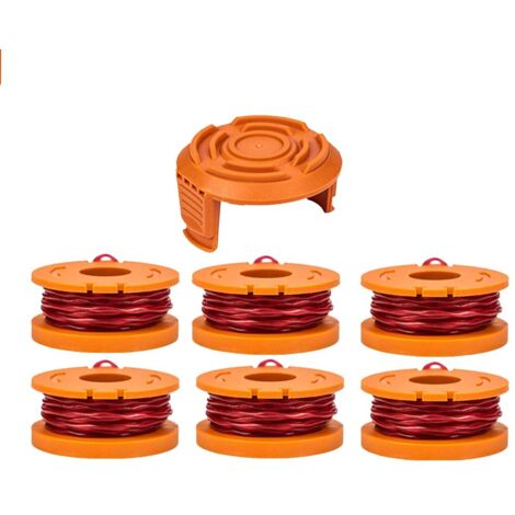 Bobine de rechange pour tondeuses à gazon WG163 WG155 WG180, compatible avec Worx WA0010, couvercle d'alimentation automatique pour cordon de désherbage, cordon de tondeuse à gazon sans fil 6 + 1 ense (1/5)