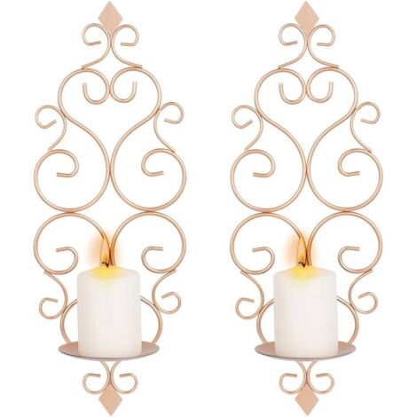 Lot de 2 petits bougeoirs muraux en métal candélabre pour mur chambre salle de bain salon décor bougeoirs, champagne doré (1/4)