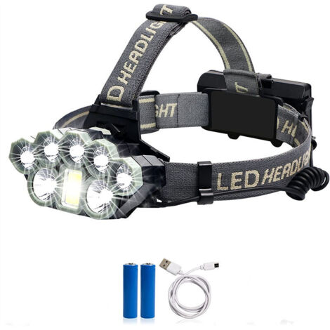 TONCHEAN Lampe frontale,Lampe Frontale Rechargeable Puissante, Super Brillante 8 LED Lampe Frontal USB, avec 2 Piles,étanche Headlamp pour Le Camping, la Pêche, la Cave, Le Jogging et la Randonnée