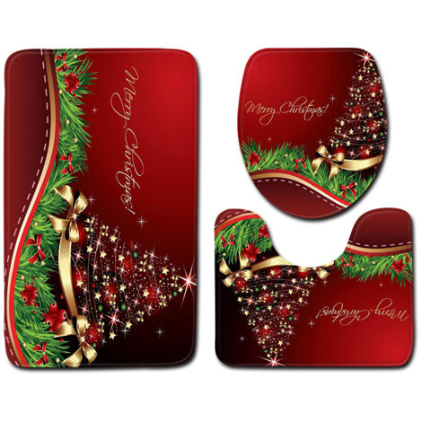 Tapis contour WC Lot de 3 tapis de salle de bain antidérapants avec imprimé Père Noël - Super absorption d'eau - Tapis de bain doux pour salle de bain, chambre à coucher, cuisine, toilettes et baignoi (1/5)