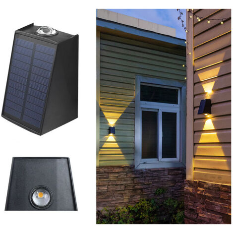 Applique murale solaire d'extérieur haut et bas, éclairage solaire de chemin, luminaire extérieur pour garage, porte d'entrée, couloir, porche, bureau, enceinte de piscine, jardin (lumière chaude noir