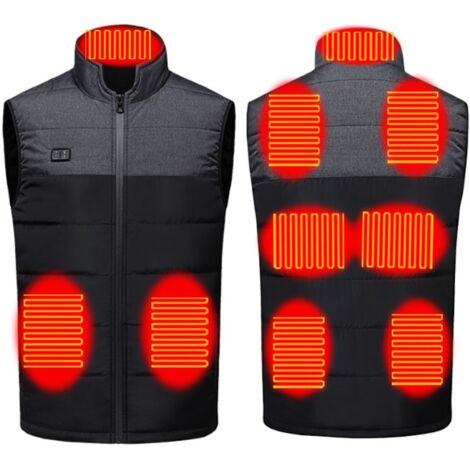 Gilet chauffant électrique USB pour homme et femme – 9 zones de chauffage – Taille XXXXL – Lavable – Idéal pour moto, chasse, randonnée