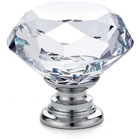 TONCHEAN 20 x poignées et boutons de meubles en verre – poignées de porte d'armoire – poignées de tiroir – diamant en verre cristal transparent + base argentée – 30 x 28 mm (1/5)
