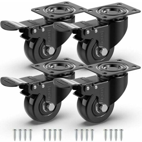 4 Roulettes Pivotantes Pour Meubles avec Frein + Vis - 50mm Jusqu'à 200KG - Roulette Sans Traces au Sol pour Charge Lourde - Roue en Caoutchouc pour Chariot - Noir (1/5)