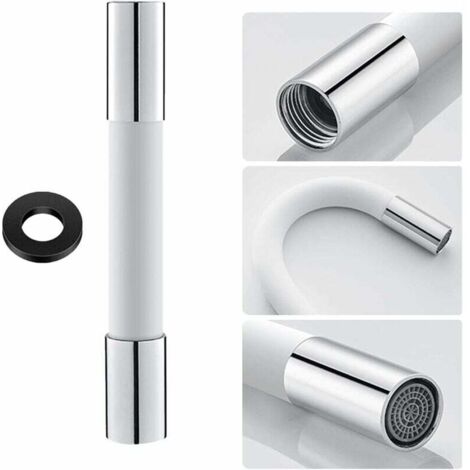 Tuyau d'extension de robinet de forme universelle avec bulleur de filtre (avec joint d'étanchéité) Rotation à 360°, 20cm Blanc (1/4)