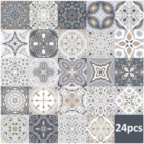 Lot de 24 autocollants carreaux muraux 10 x 10 cm – Vinyle imprimé 2D – Résistant à la chaleur jusqu'à 120 °C – Imperméable et résistant à l'huile – Denuotop - 24pcs (1/5)