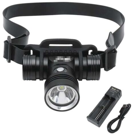 Lampe Frontale LED 18650 Rechargeable - Noire - Puissante Et étanche