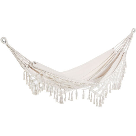 Hamac de voyage portable style bohème chic toile de hamac dim. totales 2,88L x 1,5l m coton polyester beige (1/8)