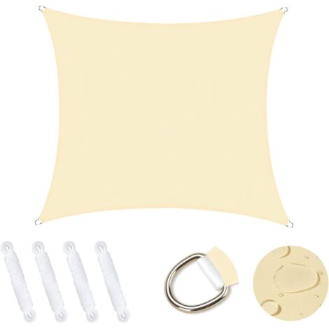 Voile d'ombrage Carré 5x5m, Abri de Jardin 95% UV Block Sunscreen Auvent Toile Ombrage Étanche Durable pour Extérieur Patio Jardin Cour Arrière Camping Piscine - Crème (1/5)