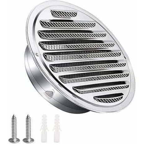 Grille aération VMC,Grille d'aération en acier inoxydable 125mm avec vis et chevilles Protection contre les intempéries Lamelles avec moustiquaire et boucle Grille d'évacuation d'air ronde Visser et b (1/5)
