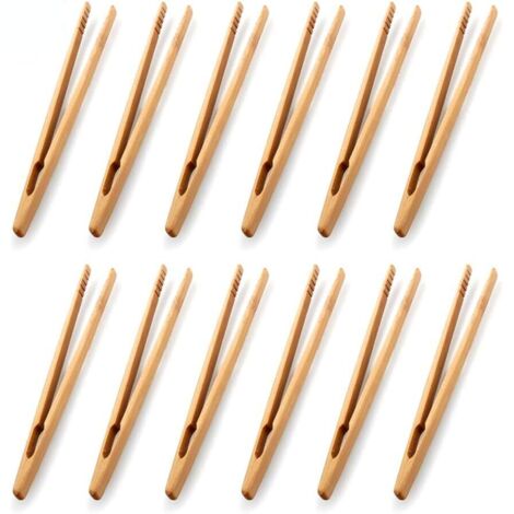 Lot de 12 pinces en bambou pour toast - Pinces de cuisine en bambou - Ustensile de cuisine - Sucre - Salade en bambou - Pinces à thé Kongfu (1/5)